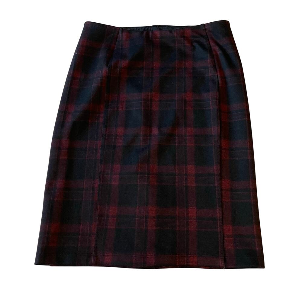Liverpool Plaid Skirt Pull On Stretchy Sz 6P Red Black Straight Preppy Academia